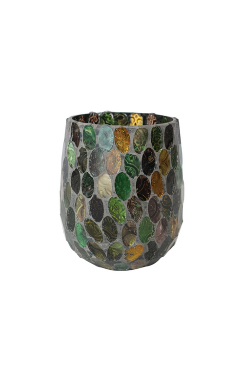 Green Mosaic Glass Votive Holder