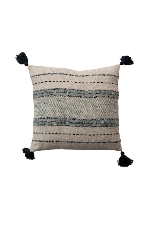 Hand-Embroidered Stripe Linen Pillow