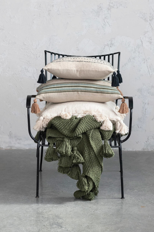 Hand-Embroidered Stripe Linen Pillow