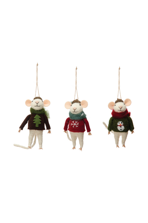 Holiday Sweater Mouse Wool Felt Ornament