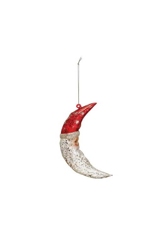Mercury Glass Santa Moon Ornament