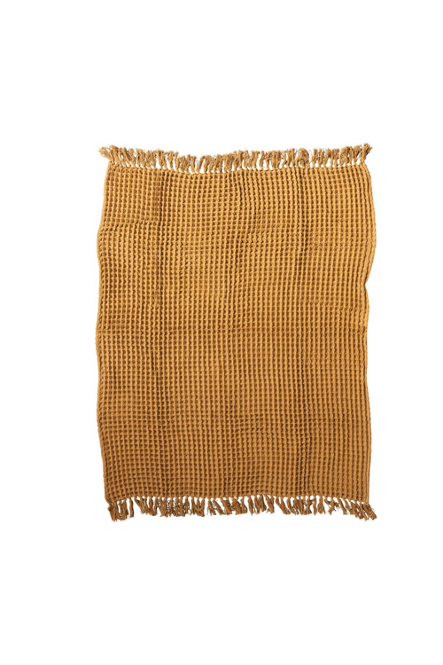 Waffle Weave Throw with Fringe
