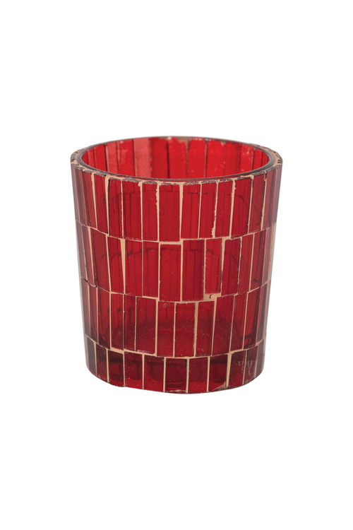 Red Glass Mosaic Candle Holder