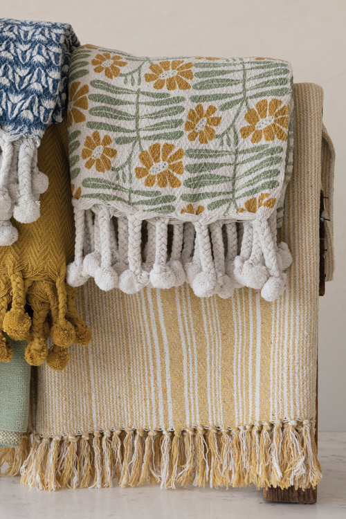 Retro Flowers Cotton Throw
