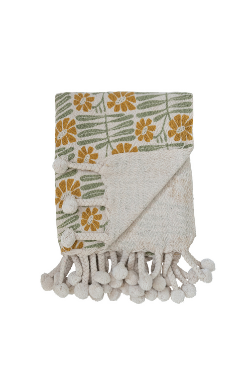 Retro Flowers Cotton Throw