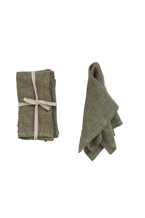 Olive Stonewashed Linen Napkins