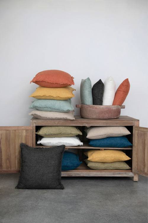 Stonewashed Linen Fringe Pillow