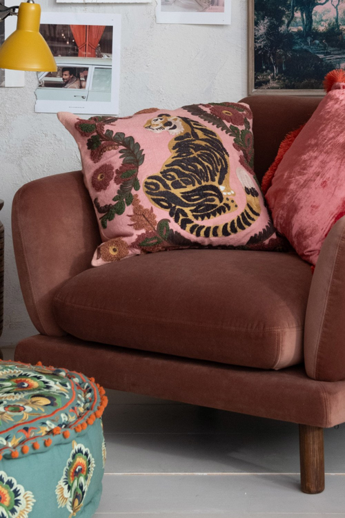Tigress Floral Embroidered Pillow