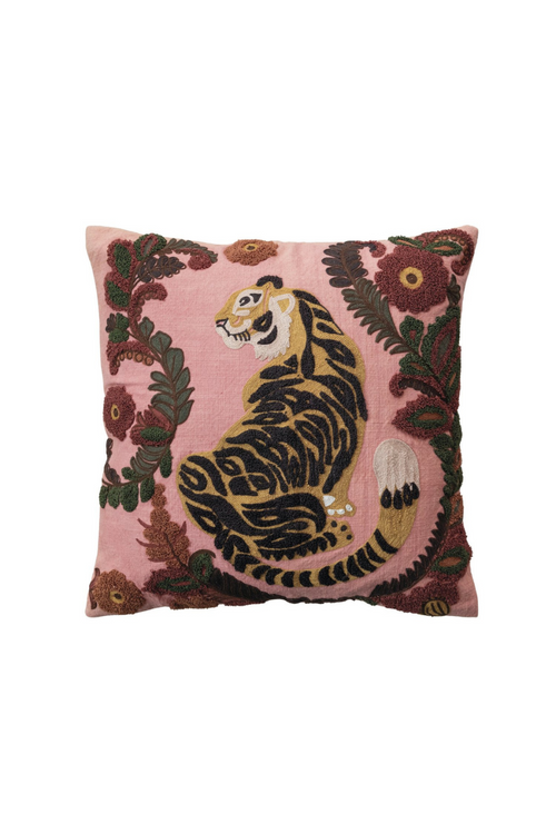 Tigress Floral Embroidered Pillow