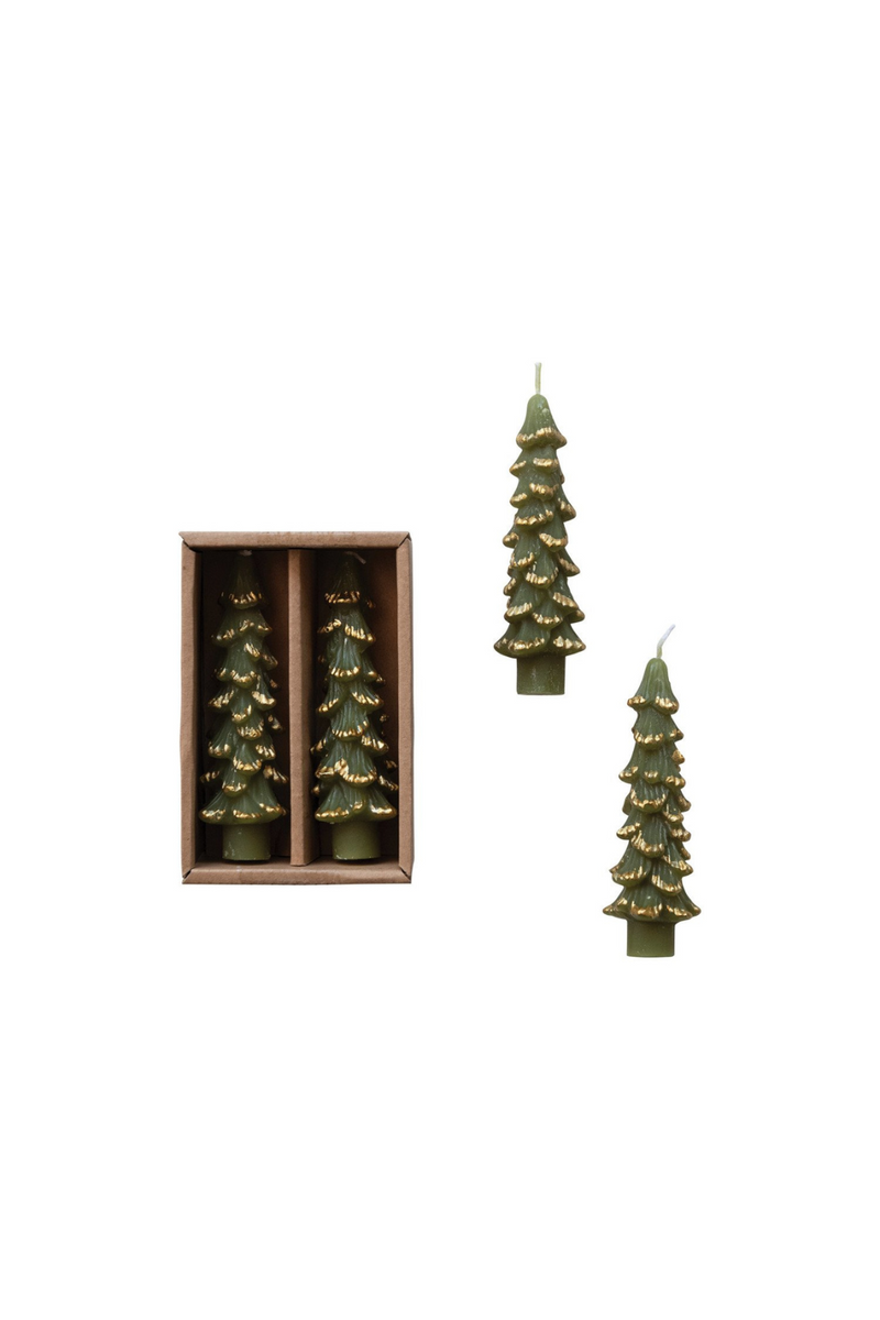 Creative-Co-Op-Tree-Taper-Candles-Holiday-Candlesticks-Green-with-Gold_2