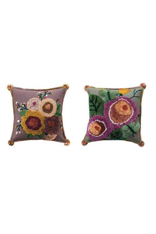 Tufted Florals Cotton Pillow