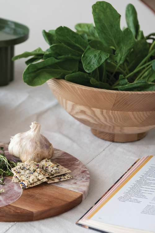 Wood End Grain Footed Serving Bowl