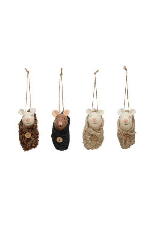 Wool Felt Swaddled Baby Mouse Ornament