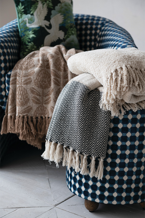 Woven Cotton Chenille Throw with Fringe