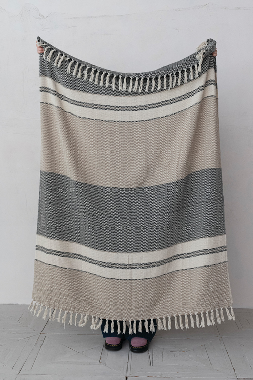 Recycled Woven Cotton Stripes Throw