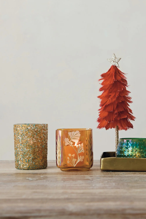 Amber Etched Glass Votive Candleholder