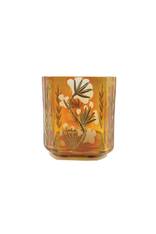 Amber Etched Glass Votive Candleholder