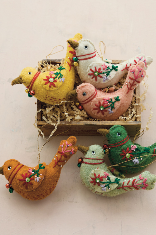 Embroidered Wool Felt Bird Ornament