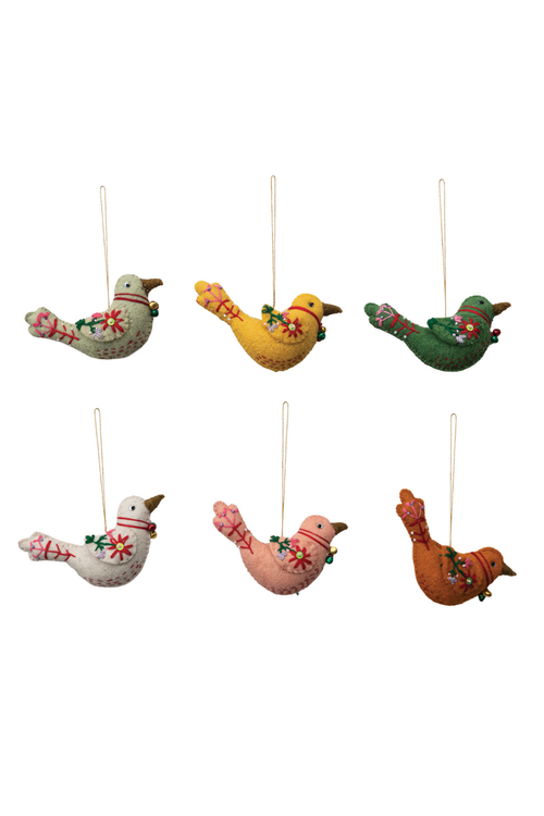 Embroidered Wool Felt Bird Ornament