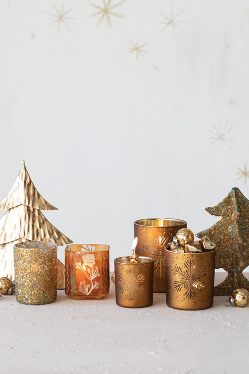Gold Etched Snowflake Votive Holder