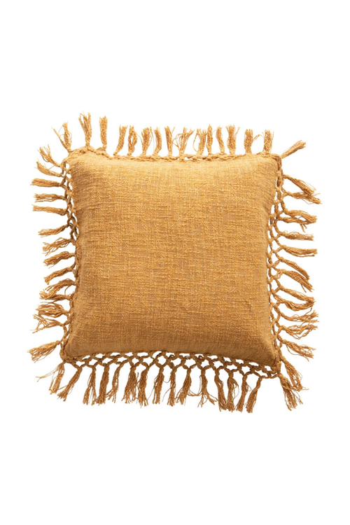 Golden Crochet + Fringe Pillow
