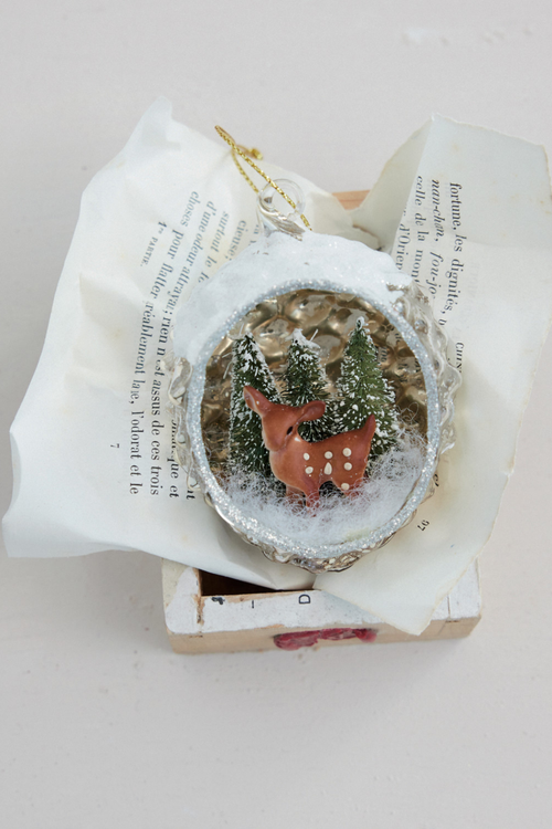 Mercury Glass Deer Scene Ornament