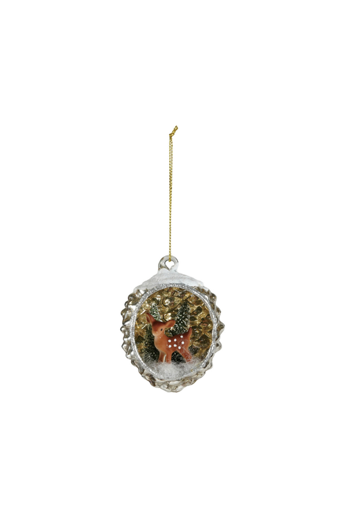 Mercury Glass Deer Scene Ornament