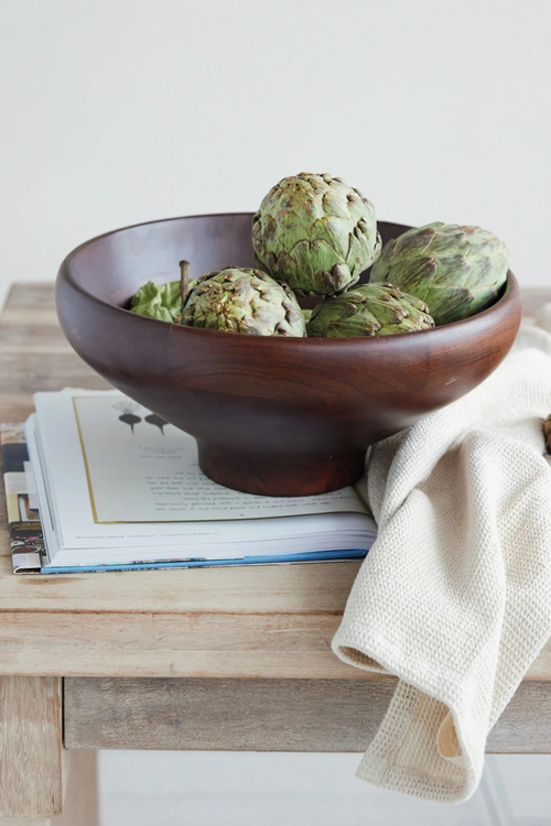 Walnut Finish Mango Wood Footed Bowl