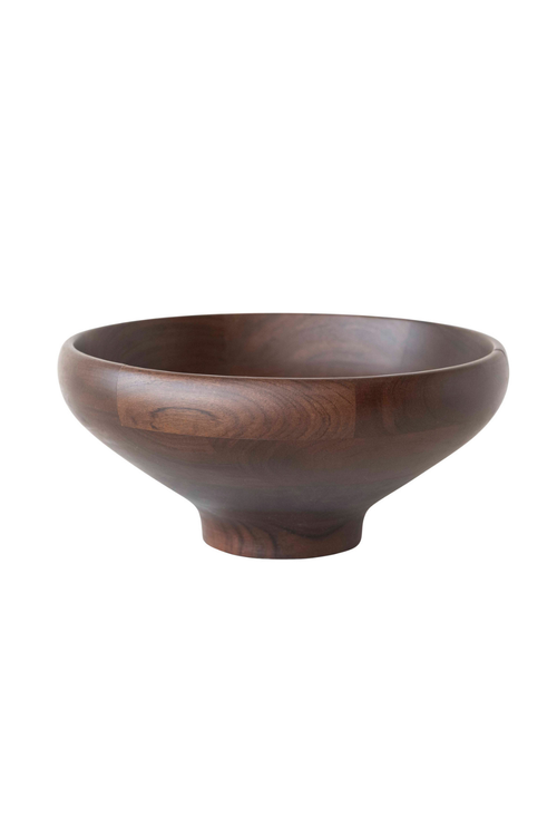 Walnut Finish Mango Wood Footed Bowl