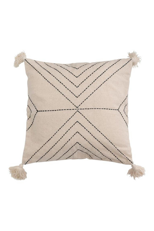 Creative-CoOp-Peak-Stitch- Neutral- Embroidered- Cotton-Throw -Pillow