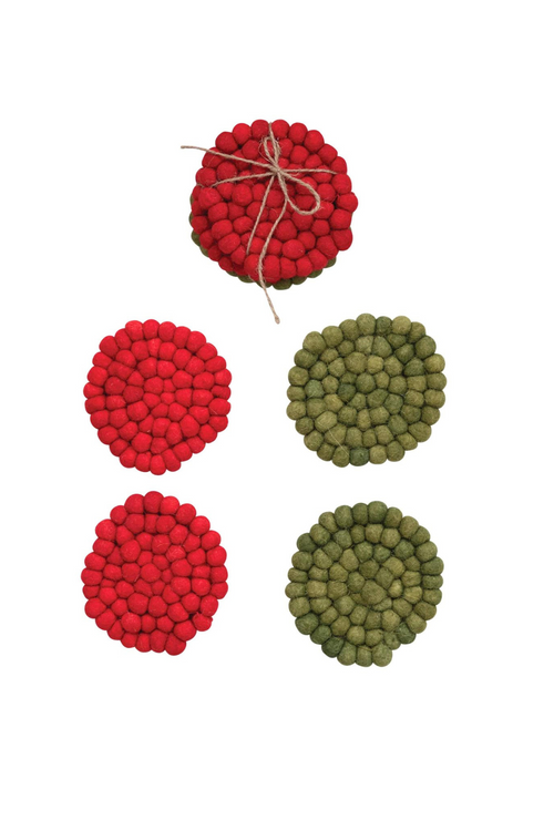 Creative-Coop-Winter-Wool-Felt-green-red-Coasters-set