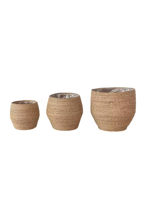 Woven Lined Seagrass Basket Planter