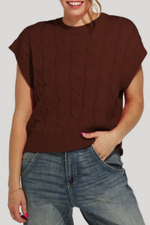 1 of 2:Cora Sleeveless Cable Knit Sweater Vest