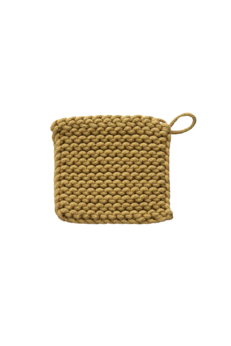 ECOVIBE-Creative-Co-op-Cotton-Crochet-Pot-Holder-Mustard