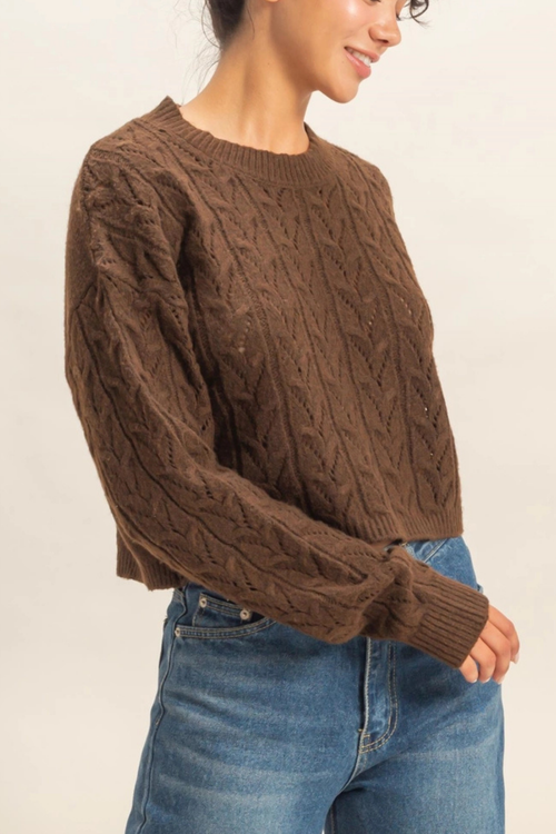 Juni Cropped Cable Knit Sweater