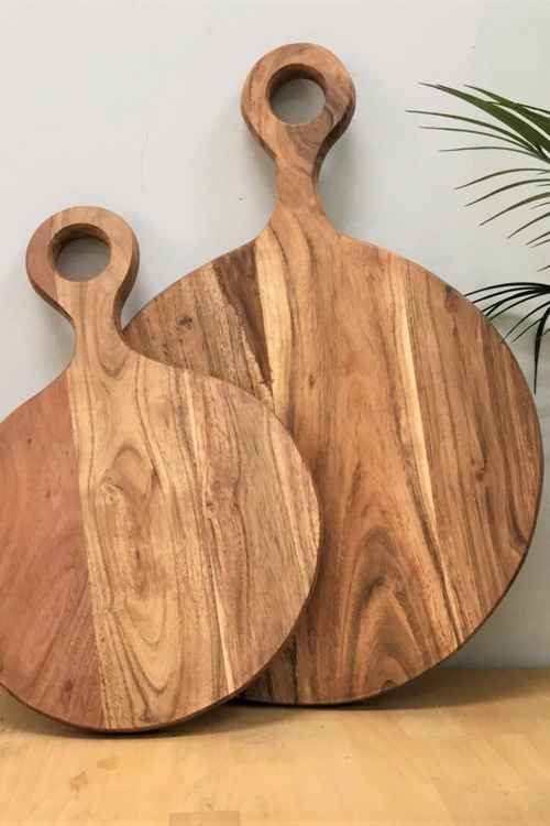 Round Acacia Wood Handled Cutting Board