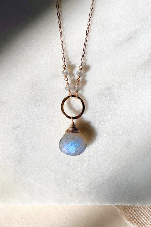 Hammered Circle + Stone Necklace