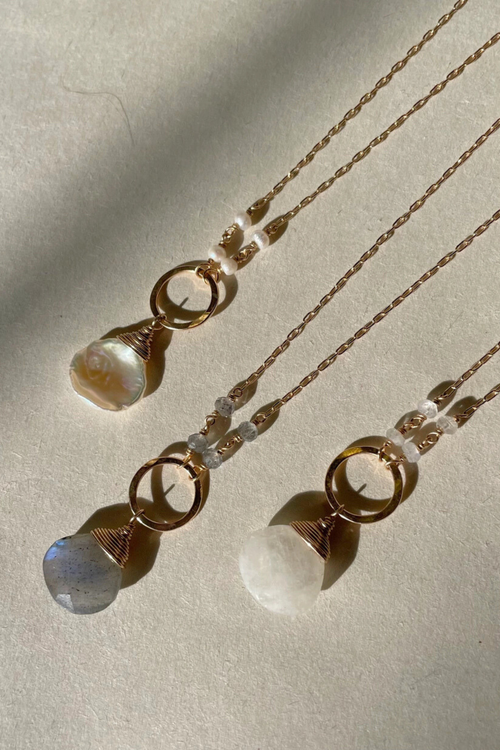 Hammered Circle + Stone Necklace