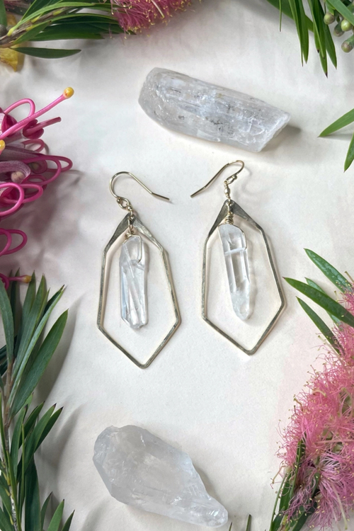 Quartz Hammered Polygon Earrings