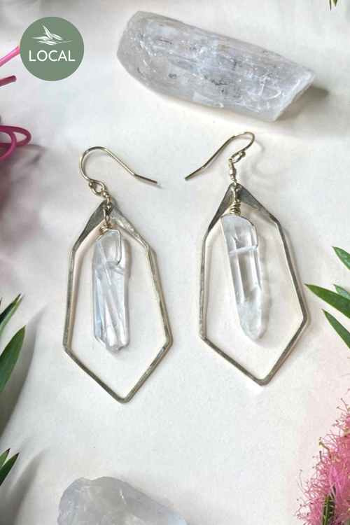 Quartz Hammered Polygon Earrings