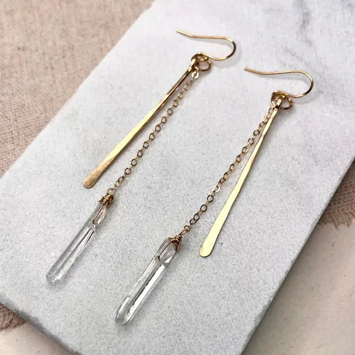 Hammered Stick + Gem Earrings
