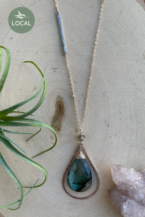 Long Teardrop + Gem Necklace