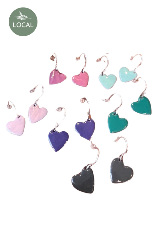 Heart Earrings with Enamel