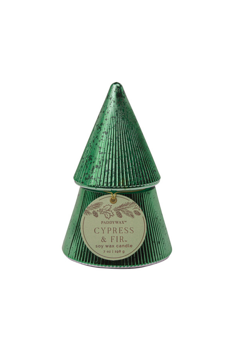 Paddywax -Cypress+Fir-Mercury-Glass- Stacked-Tree-Candle-Green