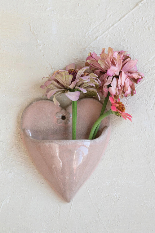 Pink Ceramic Heart Wall Planter