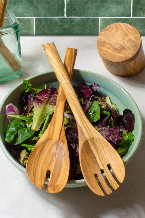Olive Wood Salad Serving Utensil Set