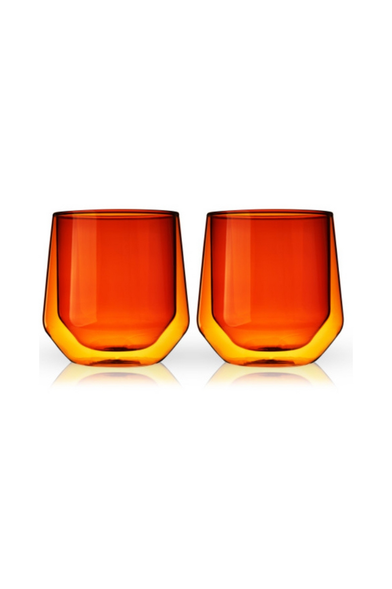 Viski-Aurora-Double-Walled-Glass-Tumblers-Amber