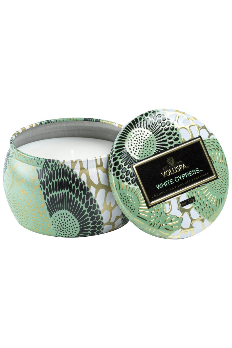 White Cypress Tin Candle-Voluspa-ECOVIBE