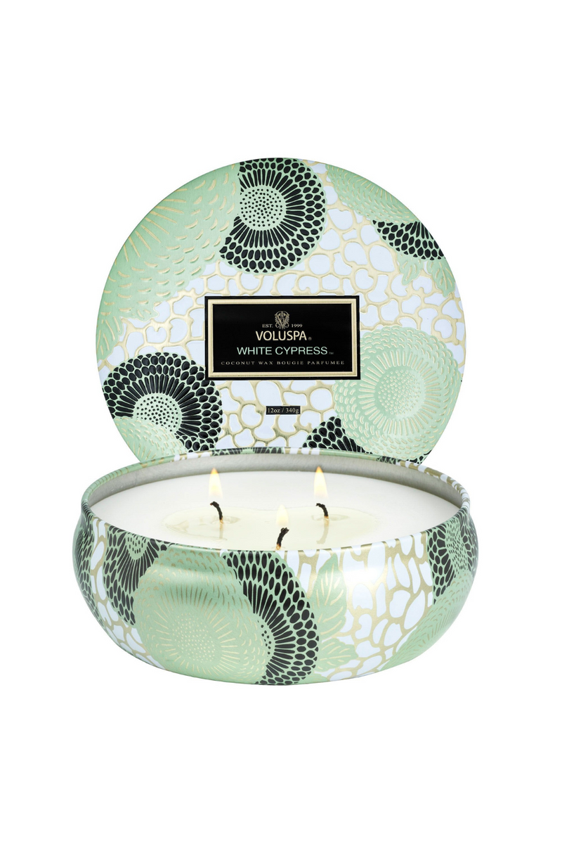 White Cypress Tin Candle-Voluspa-ECOVIBE