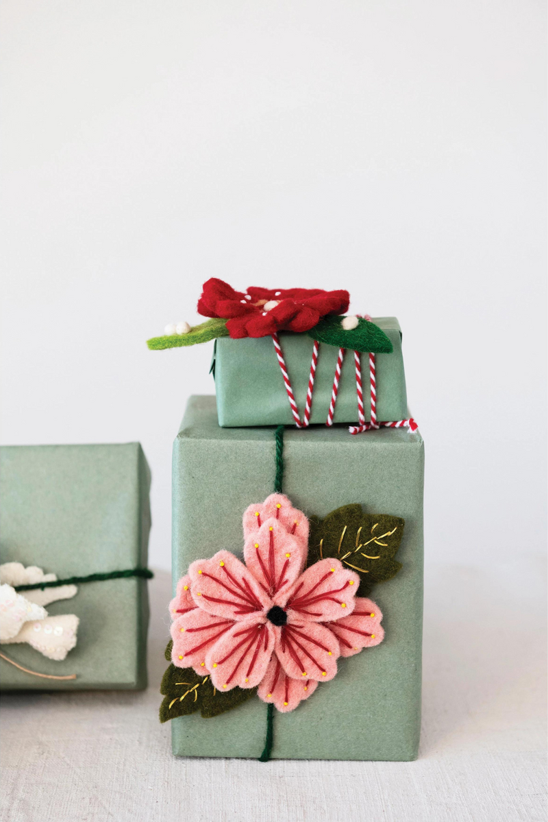Handmade Wool Felt Gift Toppers Flower / Red